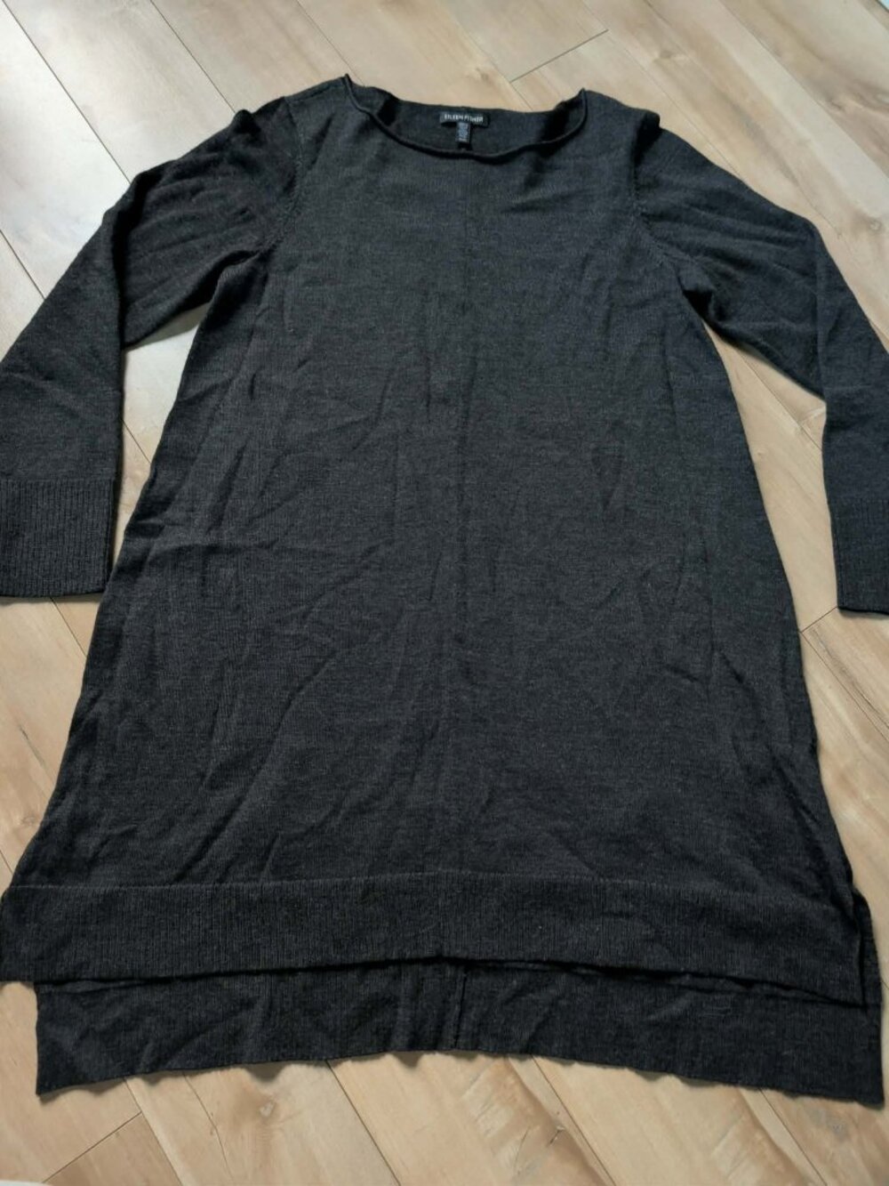 Eileen Fisher 100% Merino Wool Tunic Sweater Dress Charcoal Gray M